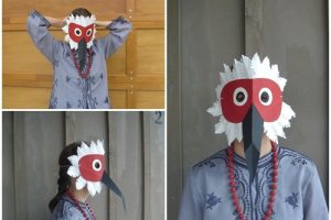 Máscara de pájaro con cartón.